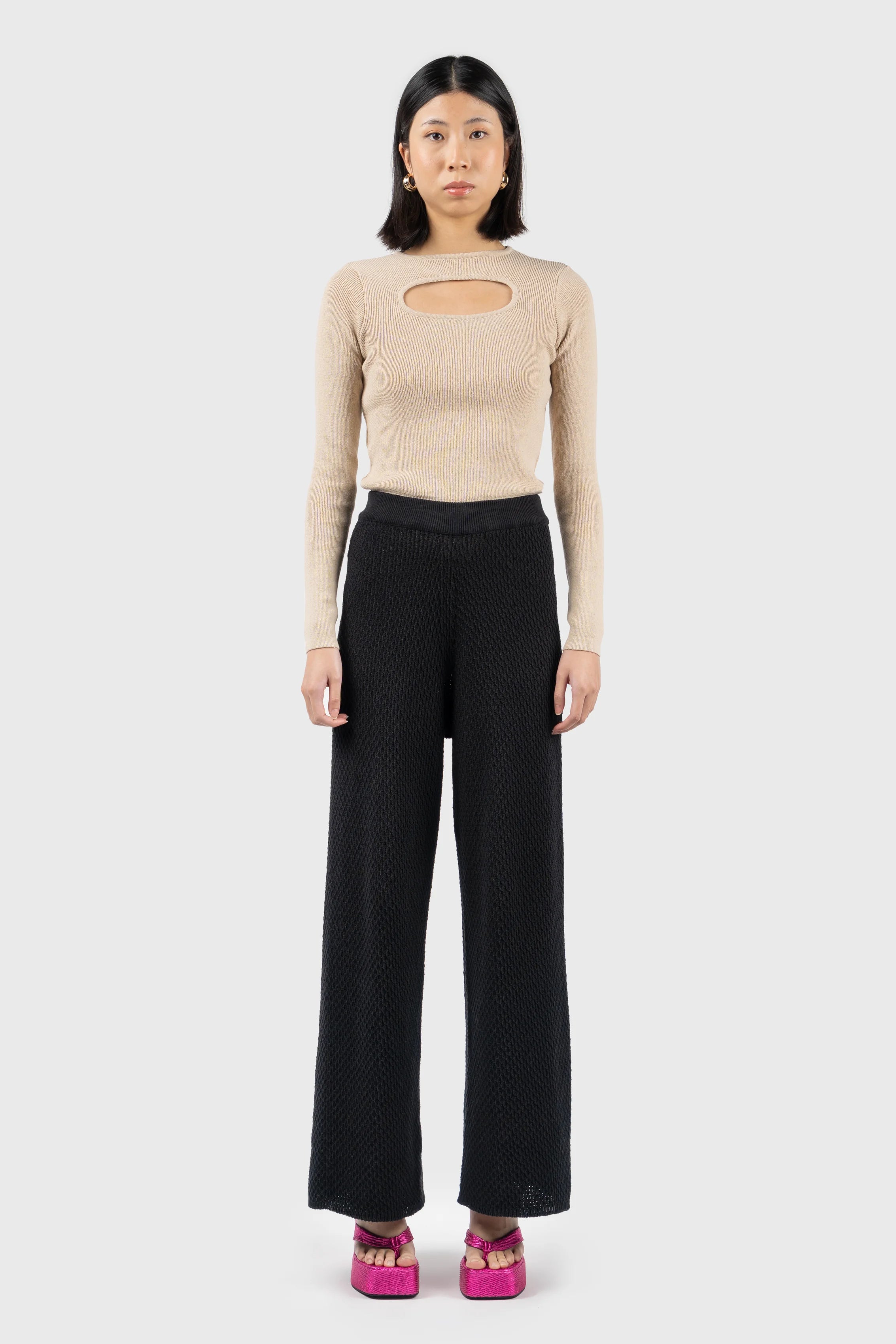 Cut Out Ribbed Knit Top Bold Women's Animal Print