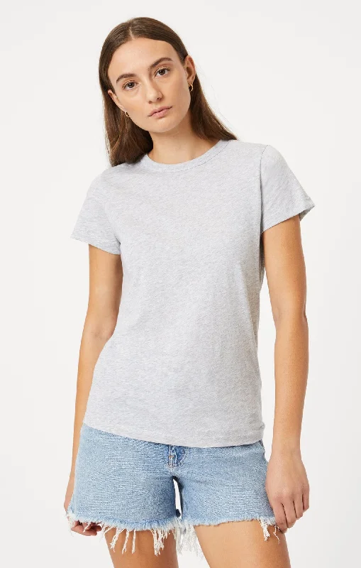 SLIM CREW NECK T-SHIRT IN SNOW GREY MELANGE Athletic Women's High - 