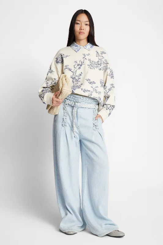 Friede Embroidery Cotton Sweatshirt Sharp Women's Italian