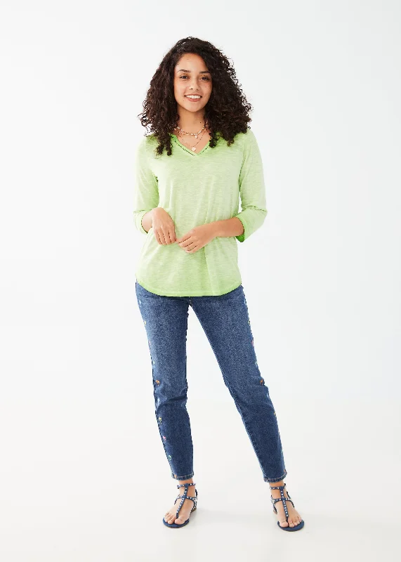 3/4 Sleeve Split Neck Top Earthy Women's 