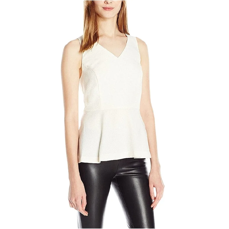 Kensie Womens Peplum Sleeveless Blouse Top, Off-White, Medium Trendy Women's Oversized