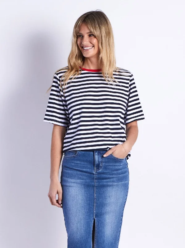 Brunswick Short Sleeves Tee - Navy Stripes Stylish Women's Neon