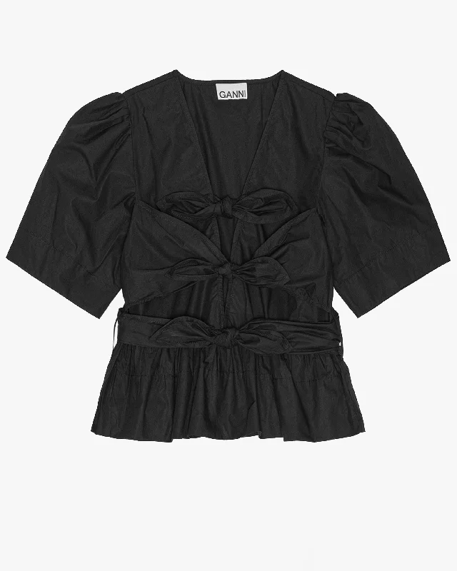 Washed Stretch Cotton Tie Strap Blouse Scandinavian