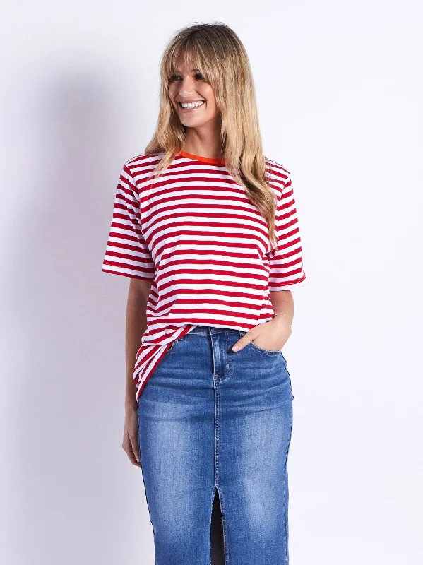 Brunswick Short Sleeves Tee - Red Stripes Confident Women's High - fashion