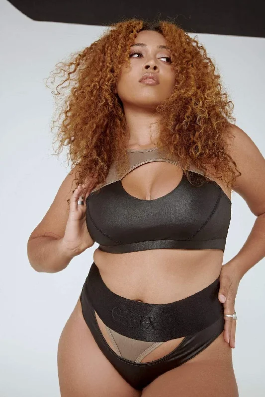 I Slay Sports Bra - Black/Mink Sleek Women's Metallic