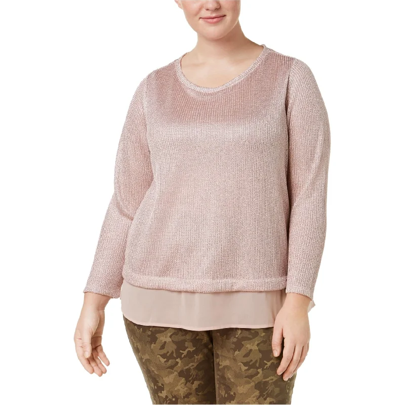 I-N-C Womens Layered Look Metallic Knit Pullover Sweater, Pink, 3X Trendy Women's 