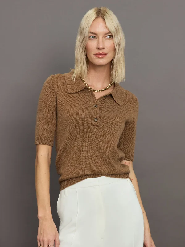 Alberto Knit Polo Blouse - Brown Sugar Earthy Women's Hemp - based