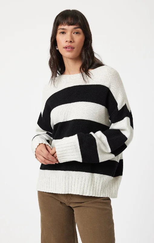 BOAT NECK SWEATER IN BLACK STRIPE Refined Women's 