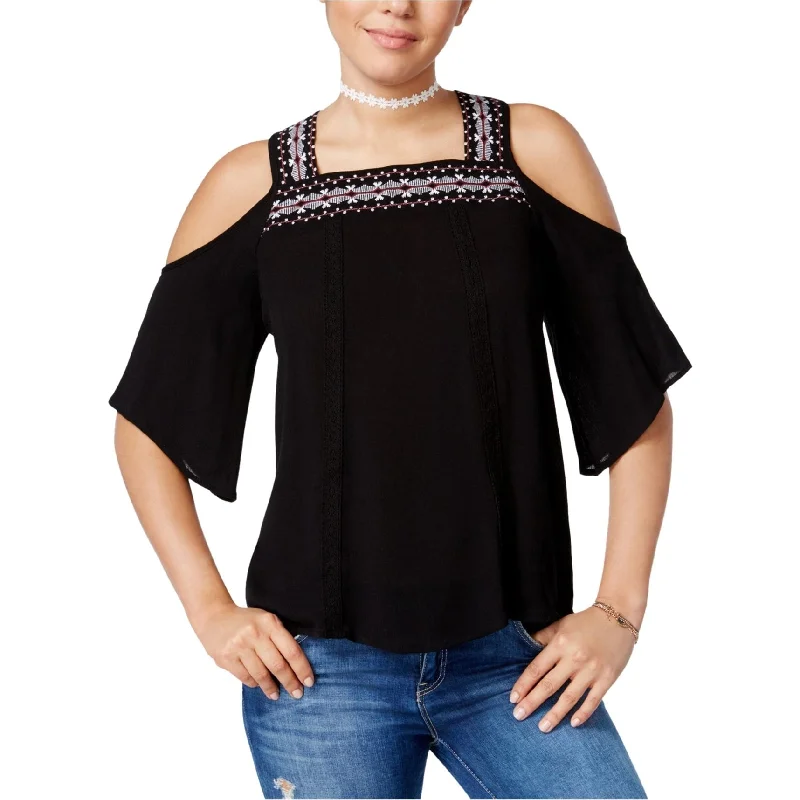 Crave Fame Womens Embroidered Cold-Shoulder Pullover Blouse, Black, Medium Dapper Women's Bow - adorned