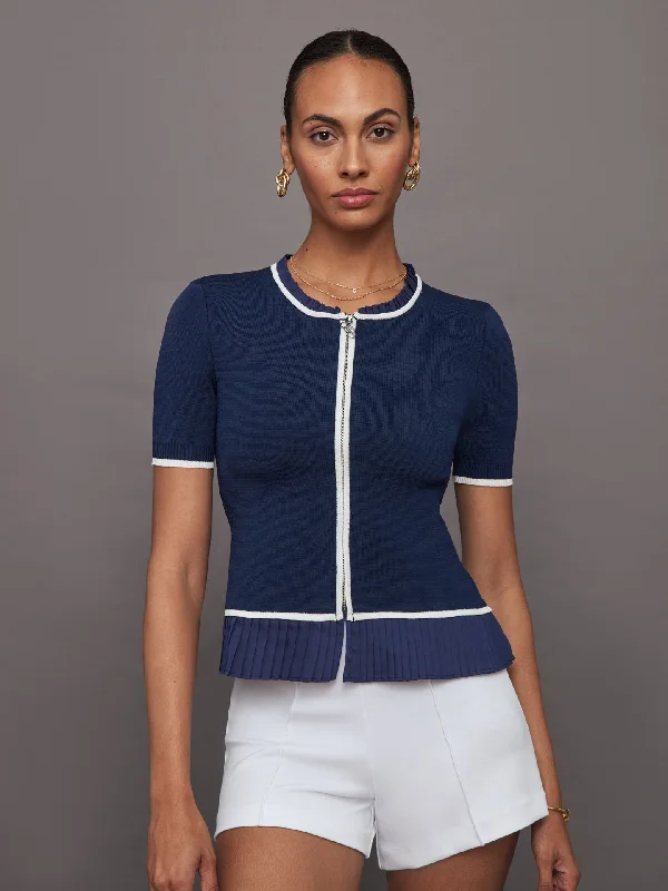 Short Sleeve Collared Cardigan - Navy Scandinavian