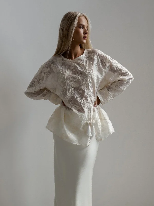 White Lace Embroidered Blouse Laid - back Women's Vibe