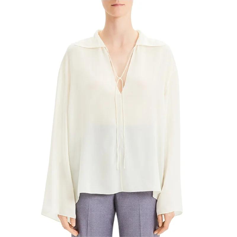 Theory Womens Chiffon Sailor Pullover Blouse, White, Small French