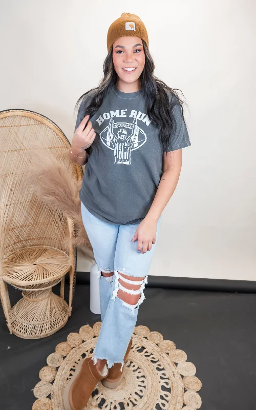 Home Run Touchdown Style Garment Dyed Graphic T-shirt Feminine Women's Style 