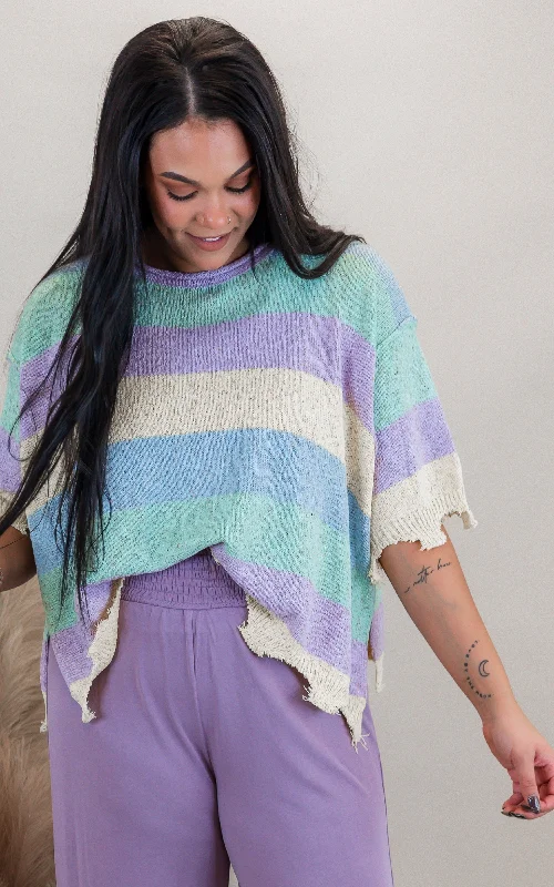 Striped Short Sleeve Sweater | PEACH LOVE Casual Women's Japanese 