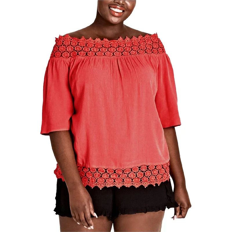 City Chic Womens Embroidered Off the Shoulder Blouse, Pink, M/18W Contemporary 