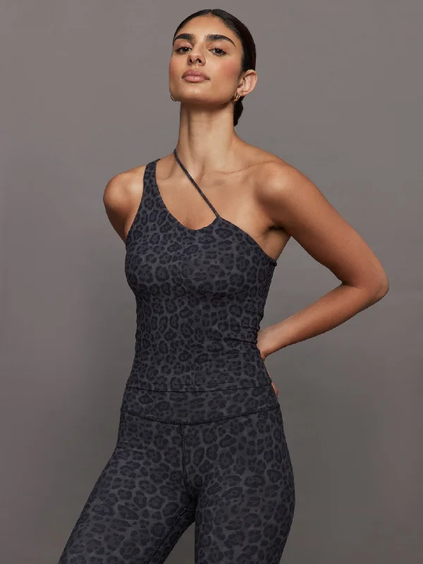 One Shoulder Convertible Tank in Melt - Charcoal Leopard Geometric