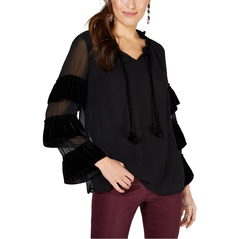 Style & Co. Womens Velvet Illusion Pullover Blouse, Black, X-Small Sporty Women's Athleisure 