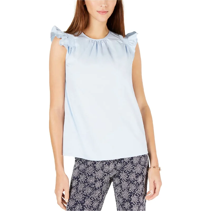 Michael Kors Womens Ruffled Pullover Blouse, Blue, Medium Modern Women's 
