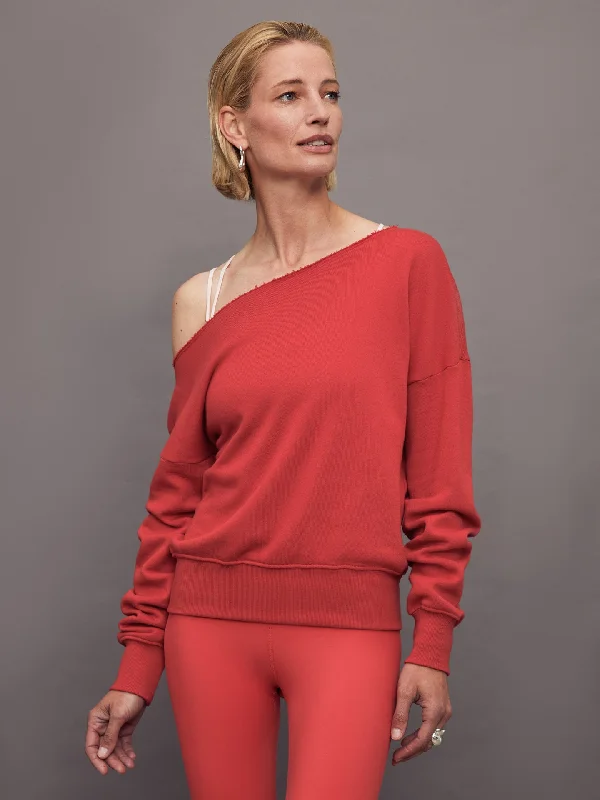 Off Shoulder Sweatshirt in French Terry - Tomato Edgy Women's Punk