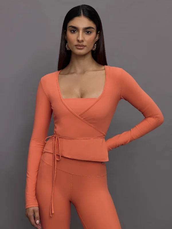 Long Sleeve Tie Top in Melt - Burnt Sienna Minimalist Women's Casual