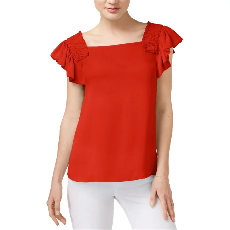 Maison Jules Womens Smocked Flutter-Sleeve Pullover Blouse Bold Women's Statement