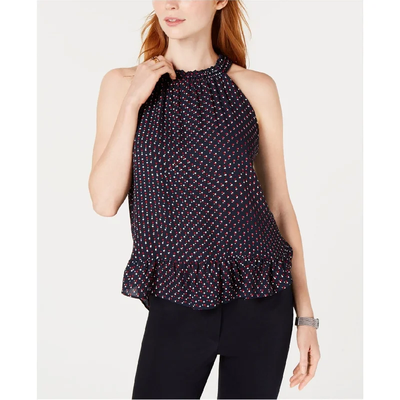 Tommy Hilfiger Womens High Neck Printed Sleeveless Blouse Top Modern Women's Tech