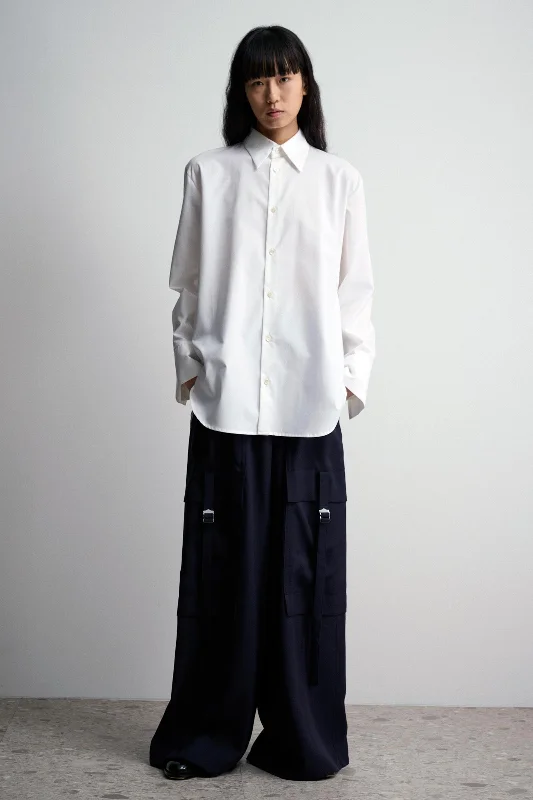 Back Slit Cotton Shirt Dapper Women's Bow - adorned