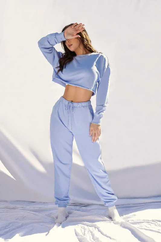 Oversized Cropped Jumper - Powder Blue Bold Women's Statement
