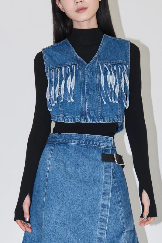 Denim Fringe Vest - UNISEX Bohemian Women's Free