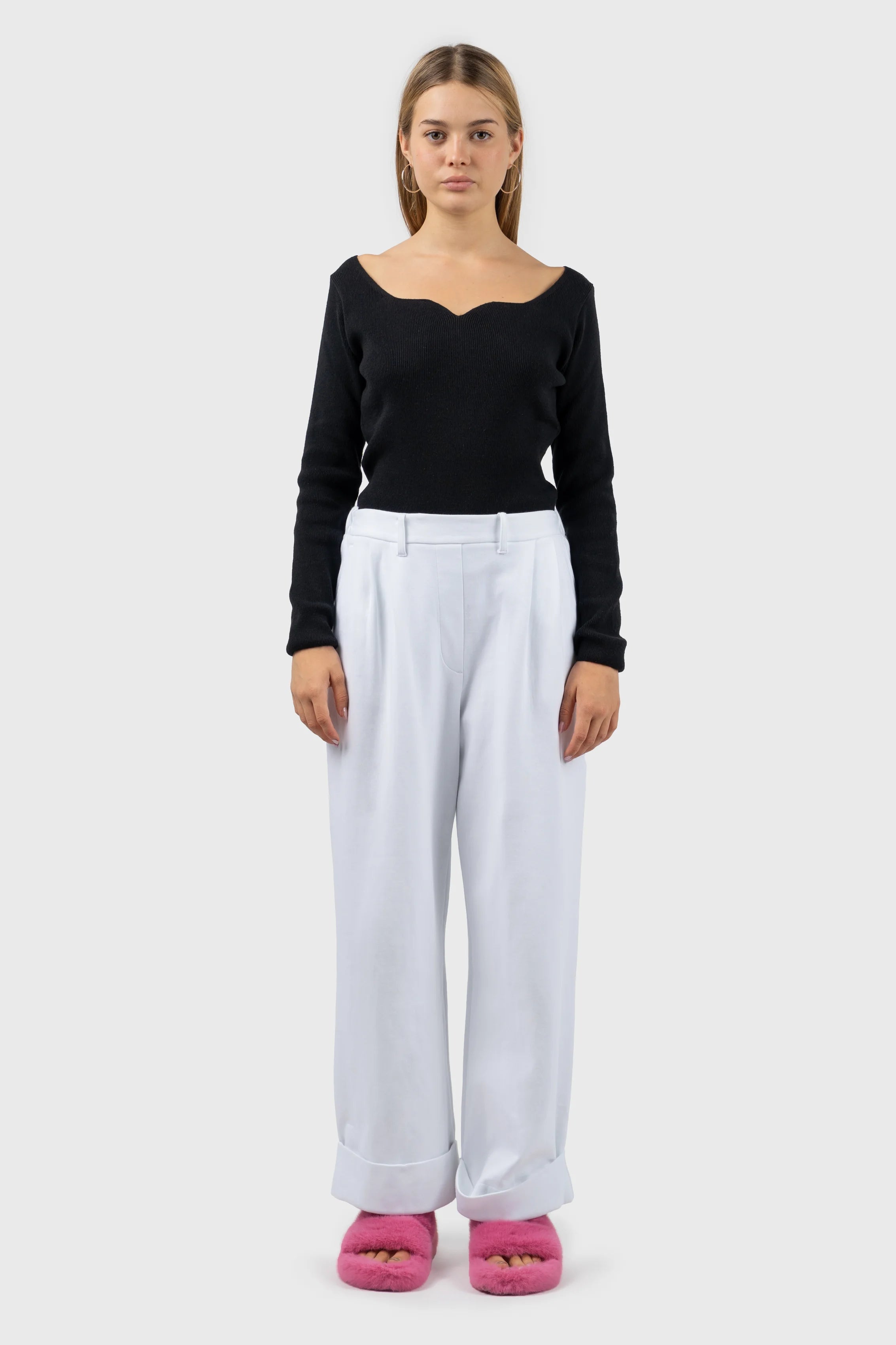 Ribbed Knit Sweetheart Neckline Top Classic Women's Tweed