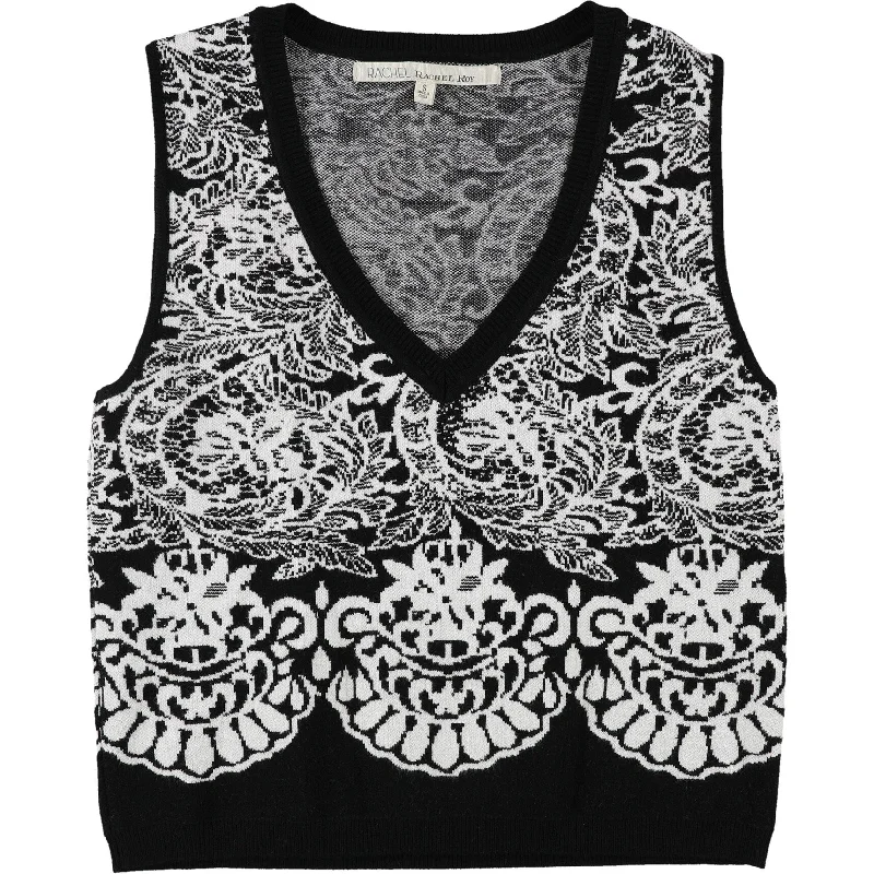 Rachel Roy Womens Jacquard Crop Top Blouse, Black, Small Country