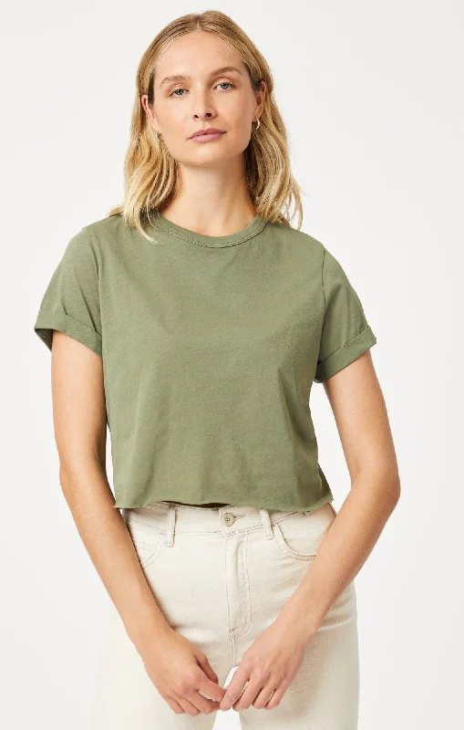 CROPPED T-SHIRT IN DEEP LICHEN GREEN Dynamic Women's High - energy