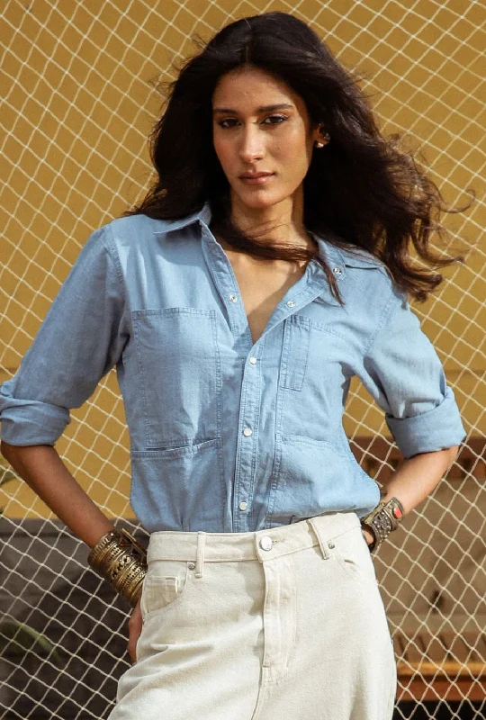 Steel Blue Denim Shirt Vacation