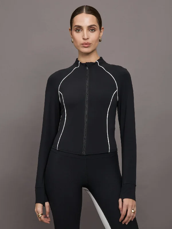 Colorblock Mock Neck Corset Zip in Melt - Black/Cloud Dancer British Gentlewoman Style