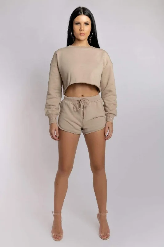 Oversized Cropped Jumper - Fawn Women
