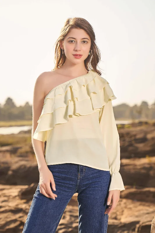 Cream Layered One Shoulder Top French