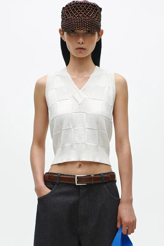 Checkered Cotton & Cashmere Waistcoat Classic Women's Tweed