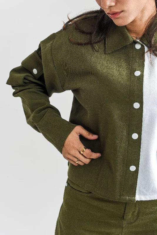 Olive Cargo Crop Top Laid - back Women's Style