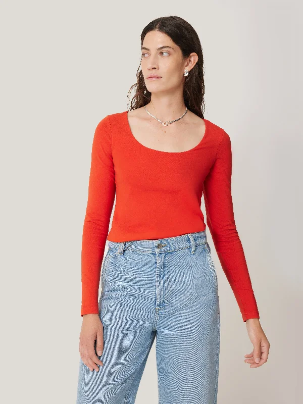 Double Front Ballet Neck Top | Spice Orange Bohemian Women's Free