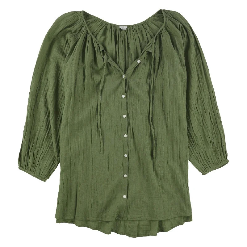 American Eagle Womens Pleaded Neck Button Down Blouse, Green, Small purpose