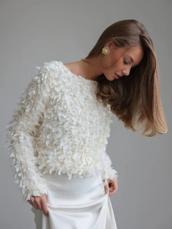 Textured Feather-Detail Blouse Classic Women's Tweed
