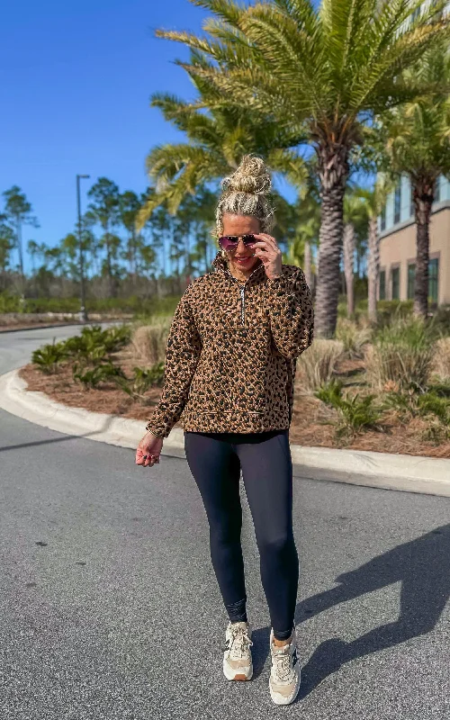 Leopard Quarter Zip Pullover | SALTY WAVE Preppy Women's College