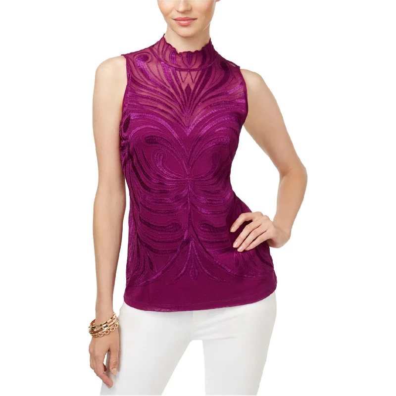 I-N-C Womens Embroidered Knit Blouse Artistic Women's Hand - painted
