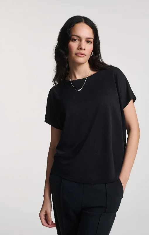 LUXE TOUCH TENCEL™ BOAT NECK T-SHIRT IN BLACK Stylish Women's Neon