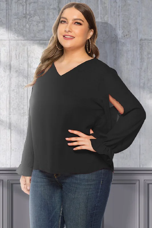 Plus Size Cutout Flounce Sleeve Blouse Youthful Women's Pop