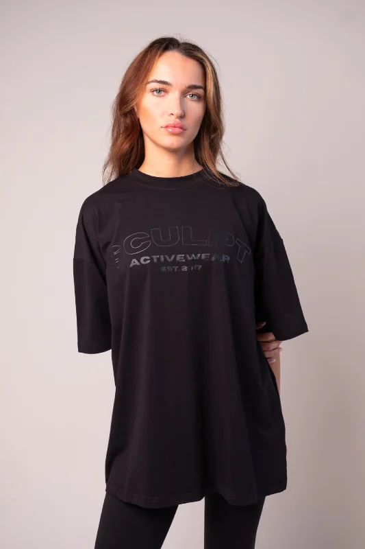 Signature Oversized Short Sleeve Logo T-Shirt Black Elegant Women's Formal 