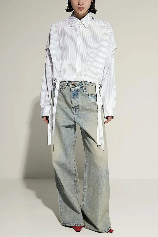 Double Belt Cropped Shirt Modern Women's 