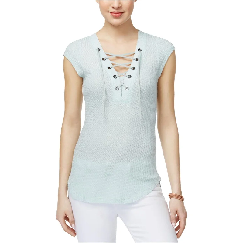 William Rast Womens Lace-Up Knit Blouse, Blue, Large Athletic Women's 