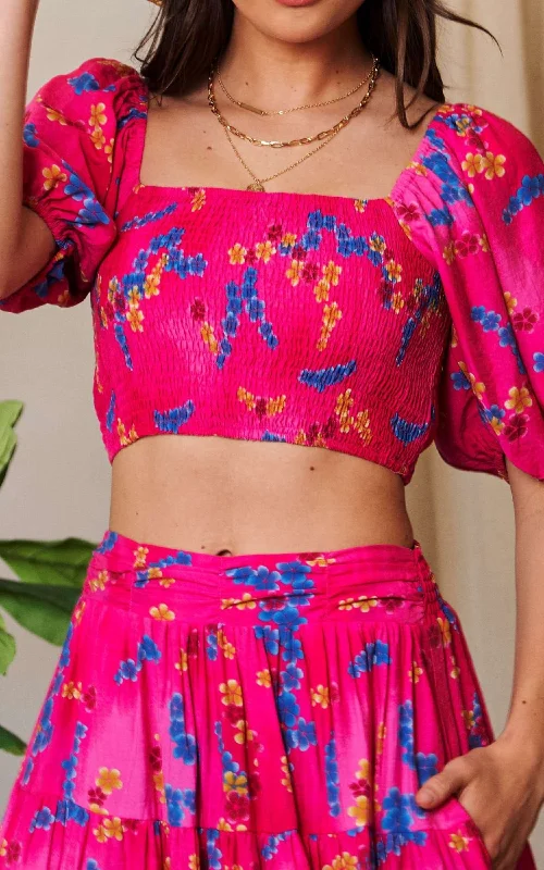 Gulf Breeze Blooms Puff Sleeve Crop Top | DAVI & DANI **30A JANUARY PREORDER Earthy Women's 