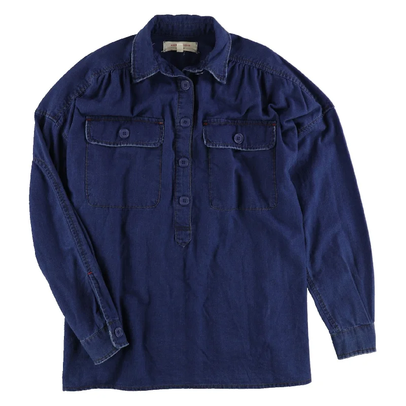 Max Studio London Womens Pocket Knit Blouse, Blue, XS/S Monochromatic All - in - one